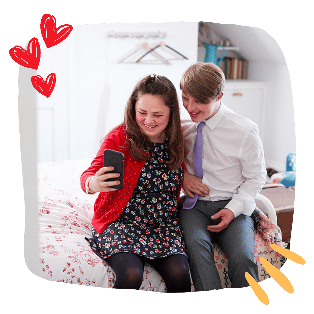 Young couple with down syndrome taking photos