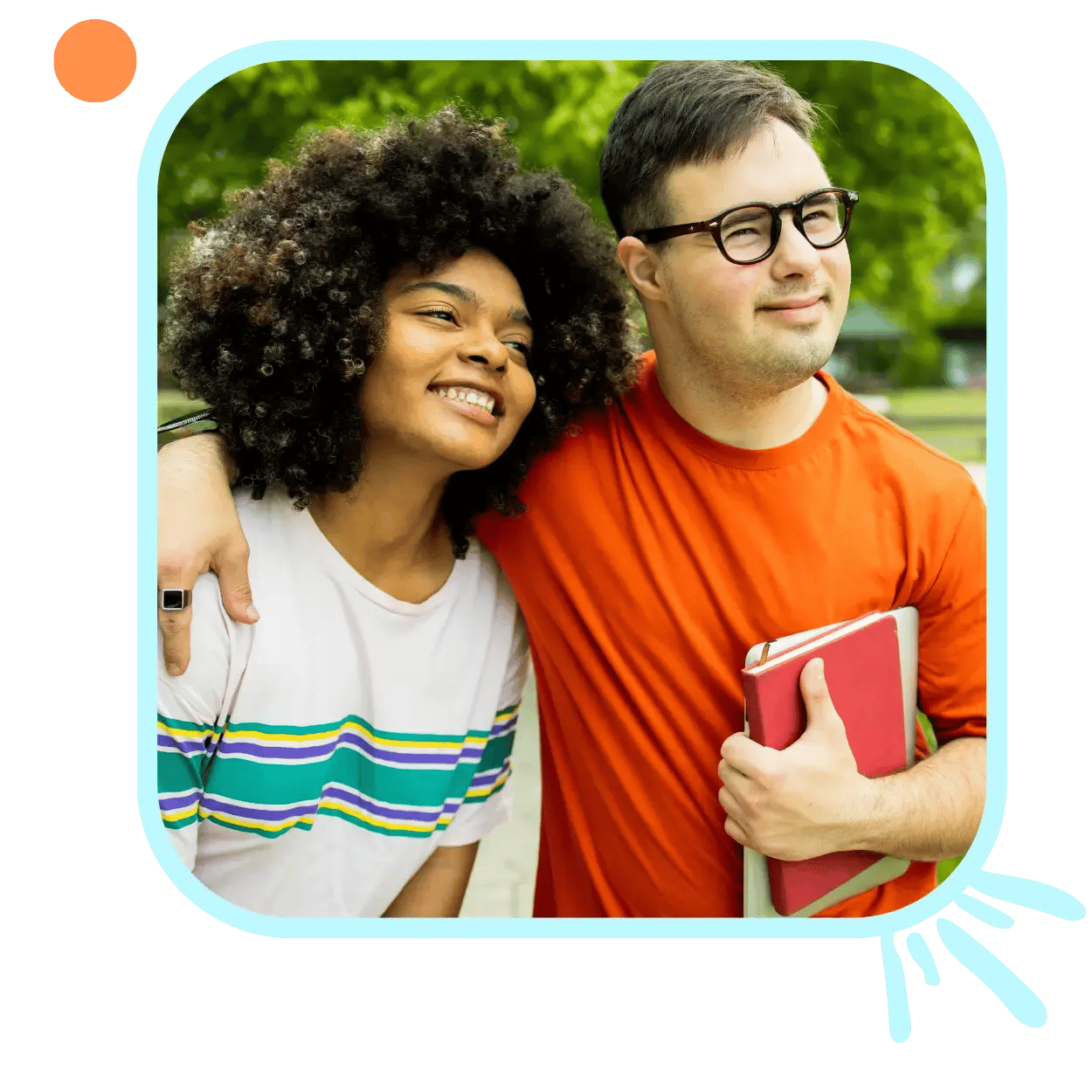 A dating couple - two adults with intellectual disabilities one with their arm around the other